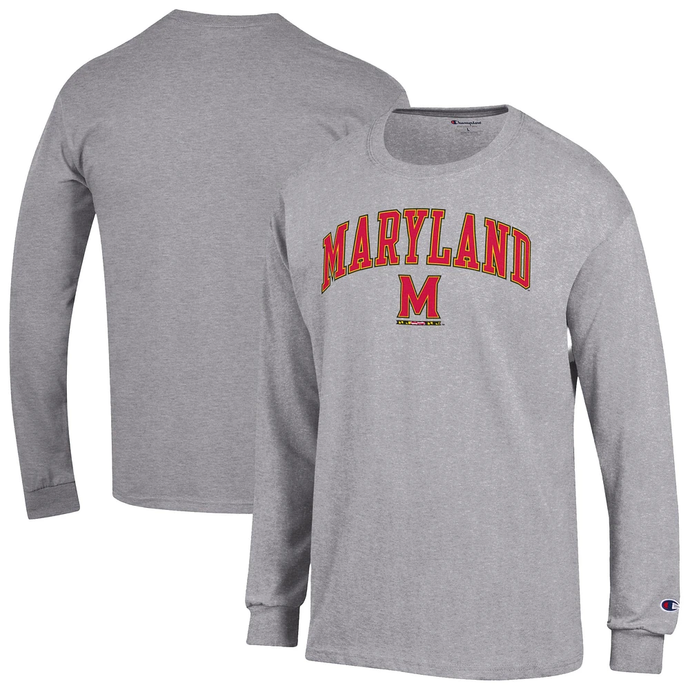 Men's Champion Heather Gray Maryland Terrapins Arch Over Logo Long Sleeve T-Shirt