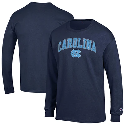 Men's Champion Navy North Carolina Tar Heels Arch Over Logo Long Sleeve T-Shirt