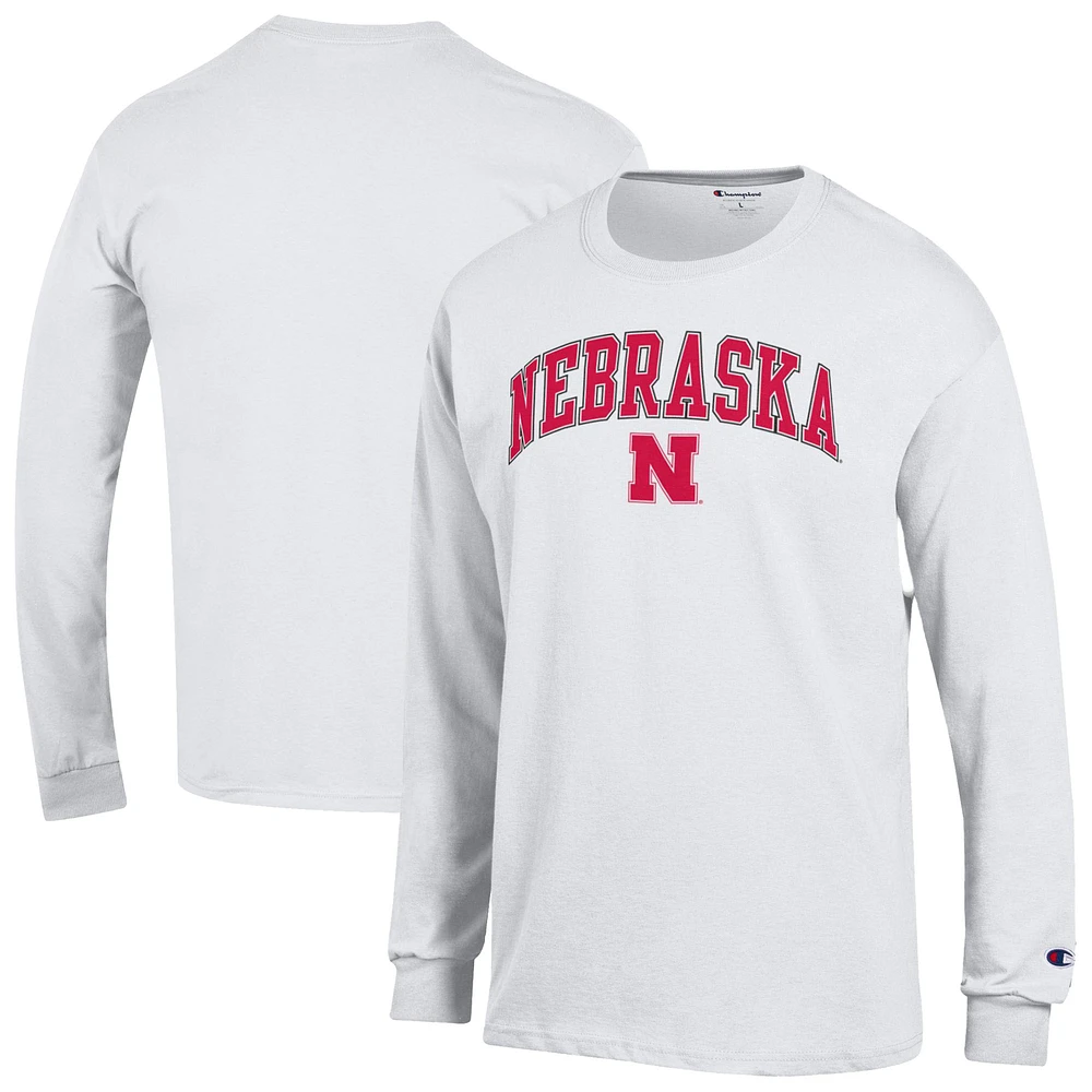 Men's Champion White Nebraska Huskers Arch Over Logo Long Sleeve T-Shirt