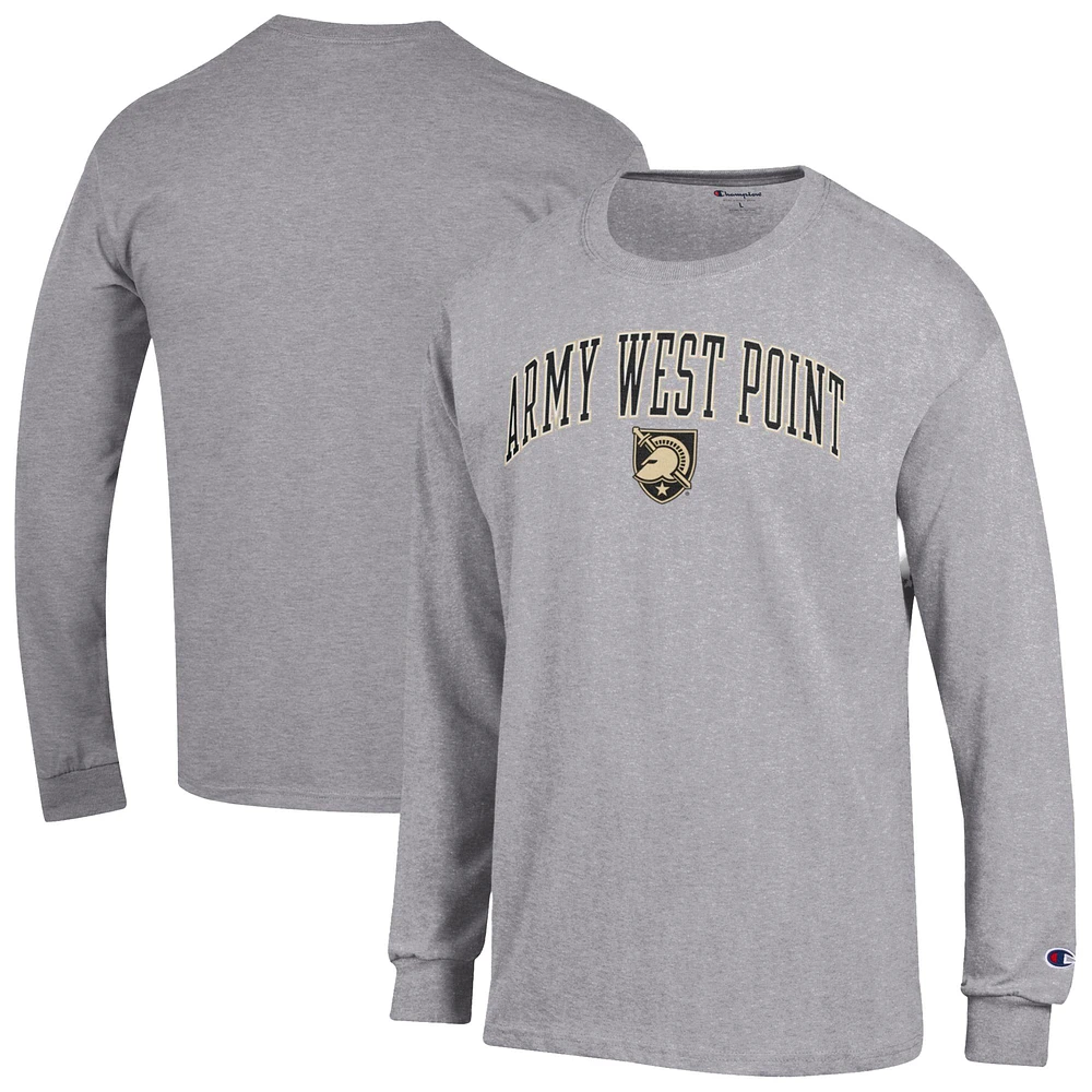 Men's Champion Heather Gray Army Black Knights Arch Over Logo Long Sleeve T-Shirt