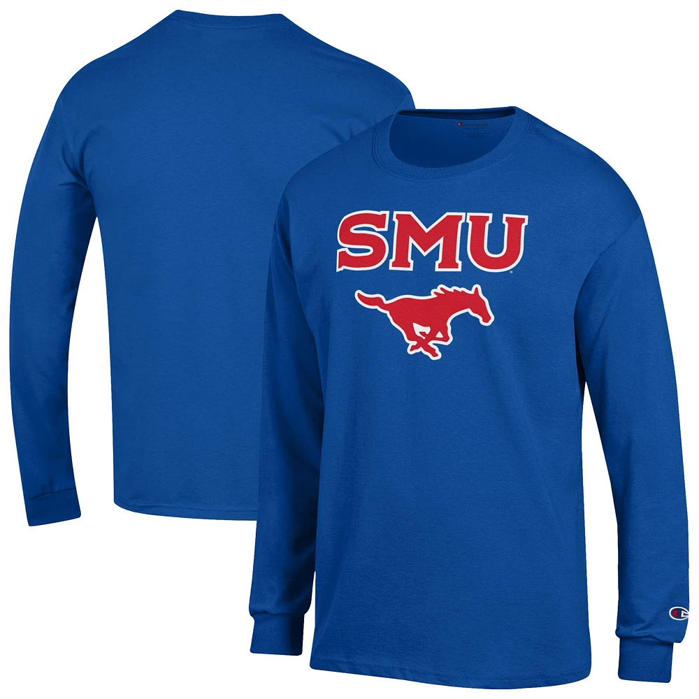 Men's Champion Royal SMU Mustangs Arch Over Logo Long Sleeve T-Shirt