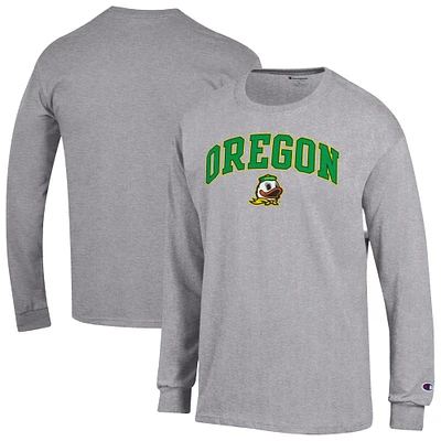 Men's Champion Heather Gray Oregon Ducks Arch Over Logo Long Sleeve T-Shirt