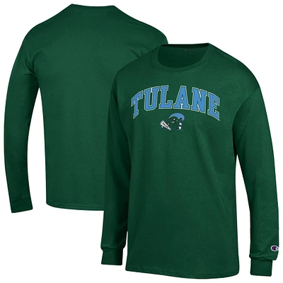 Men's Champion Green Tulane Wave Arch Over Logo Long Sleeve T-Shirt