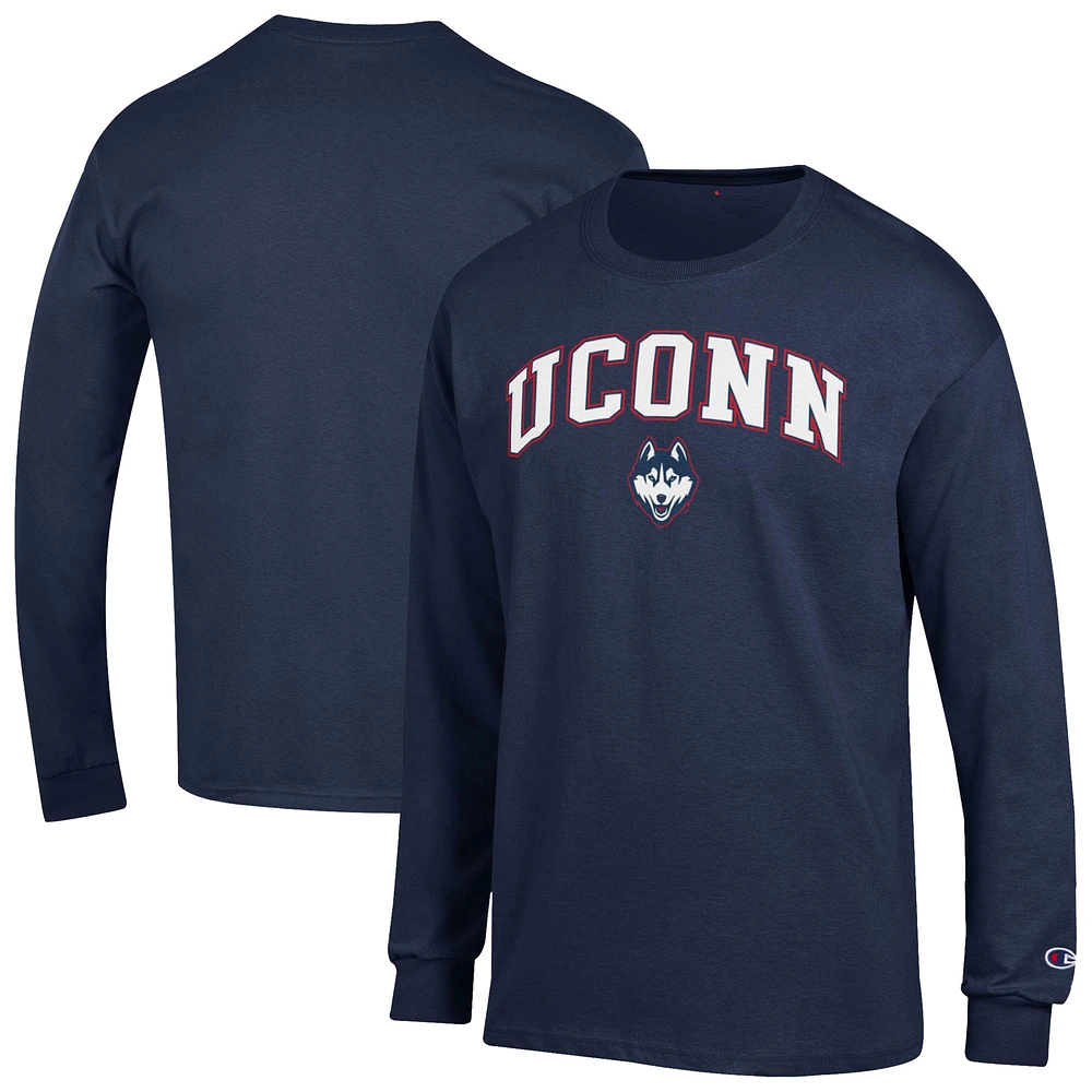 Men's Champion Navy UConn Huskies Arch Over Logo Long Sleeve T-Shirt