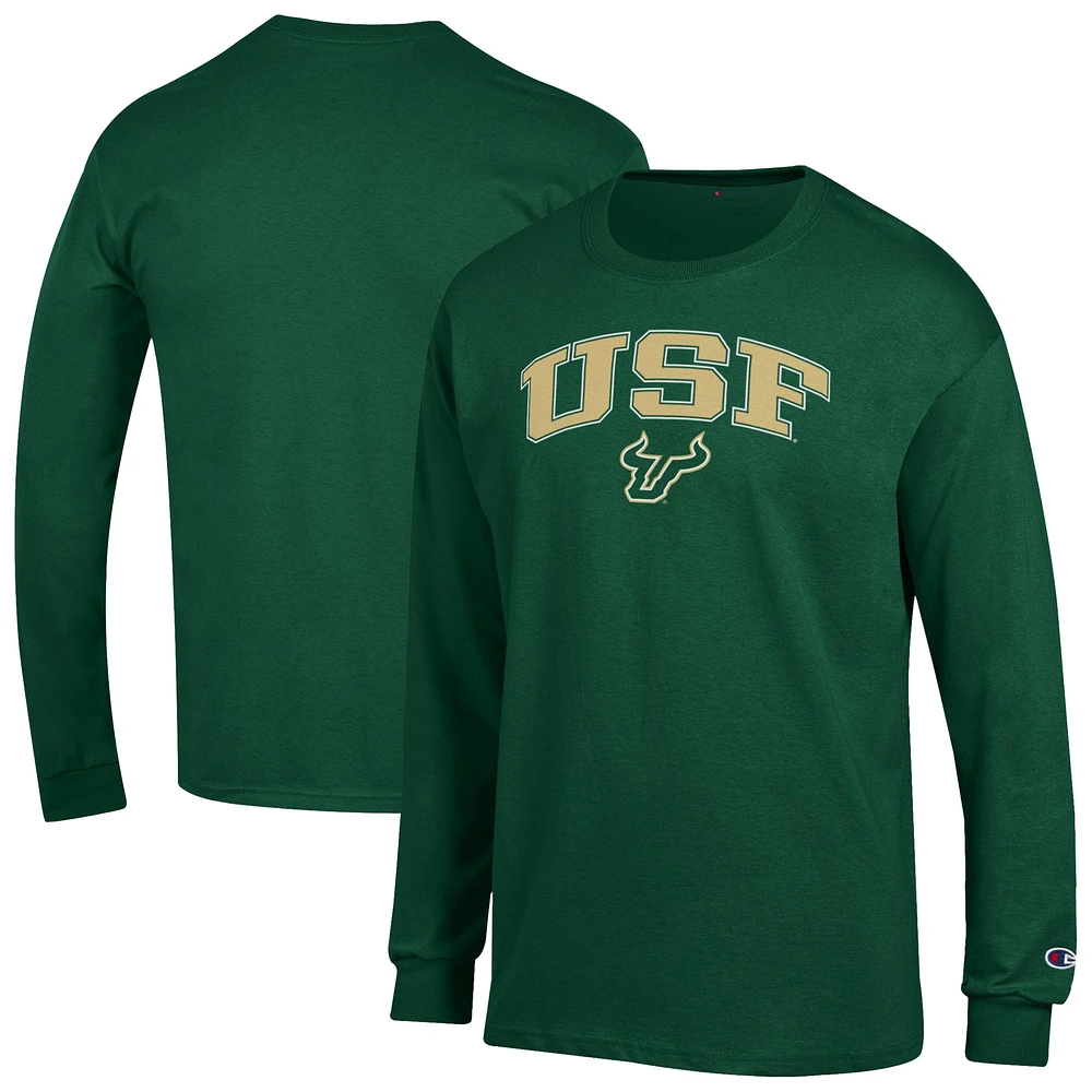 Men's Champion Green South Florida Bulls Arch Over Logo Long Sleeve T-Shirt