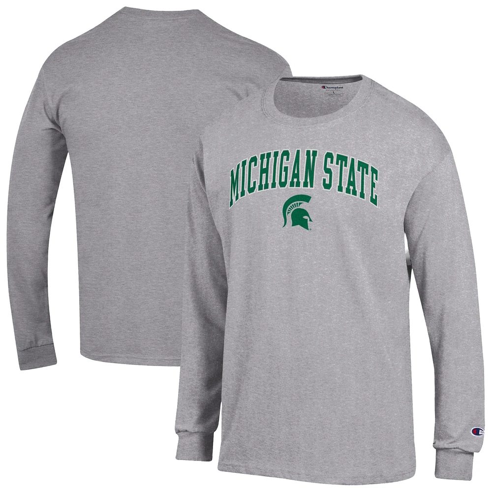 Men's Champion Heather Gray Michigan State Spartans Arch Over Logo Long Sleeve T-Shirt