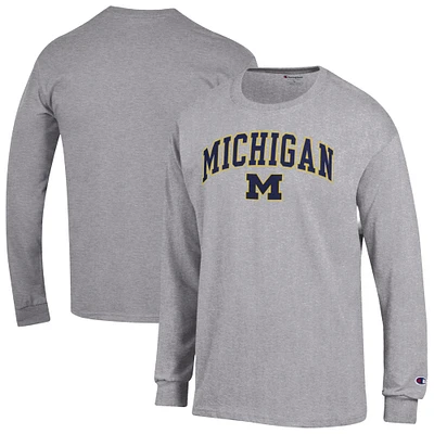 Men's Champion Heather Gray Michigan Wolverines Arch Over Logo Long Sleeve T-Shirt