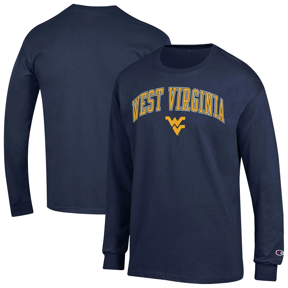 Men's Champion Navy West Virginia Mountaineers Arch Over Logo Long Sleeve T-Shirt