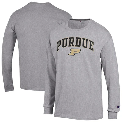Men's Champion Heather Gray Purdue Boilermakers Arch Over Logo Long Sleeve T-Shirt