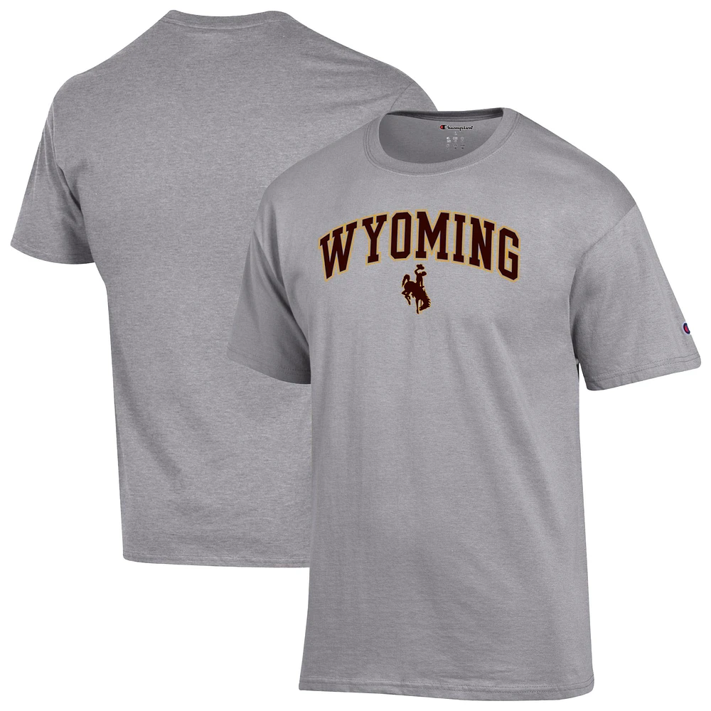 Men's Champion Heather Gray Wyoming Cowboys Arched Logo T-Shirt