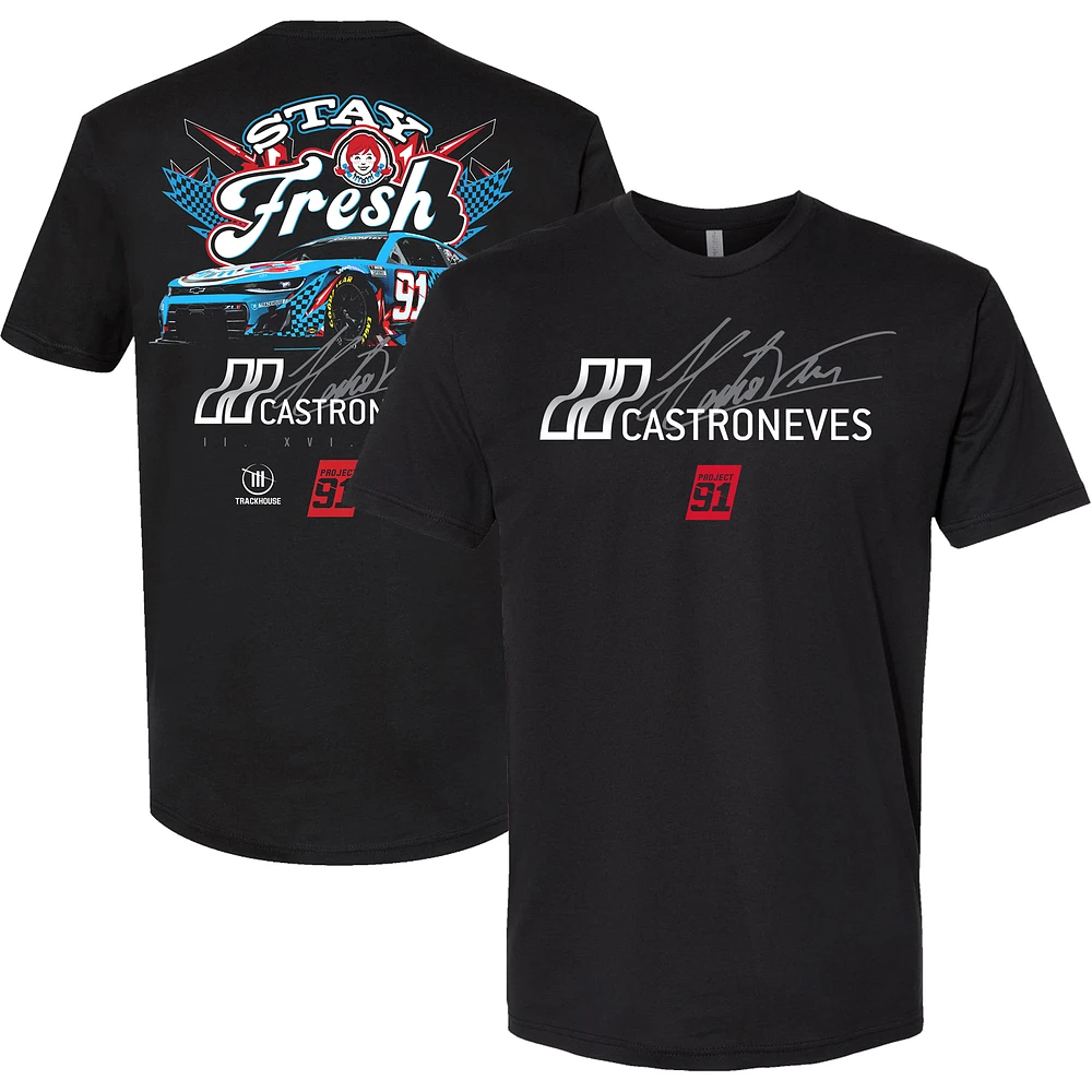 Men's Trackhouse Racing Team Collection Black Helio Castroneves Wendy's Stay Fresh T-Shirt