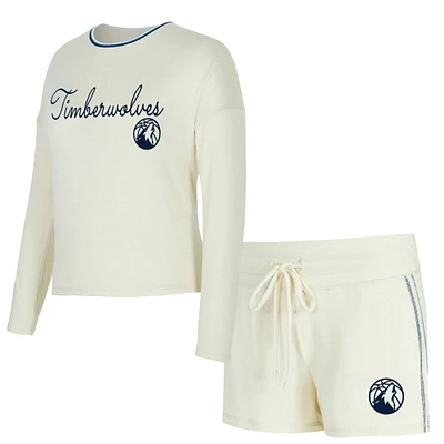Women's Concepts Sport Cream Minnesota Timberwolves Kaki Hacci Knit Long Sleeve Top & Shorts Set