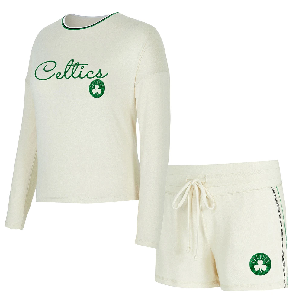 Women's Concepts Sport Cream Boston Celtics Kaki Hacci Knit Long Sleeve Top & Shorts Set