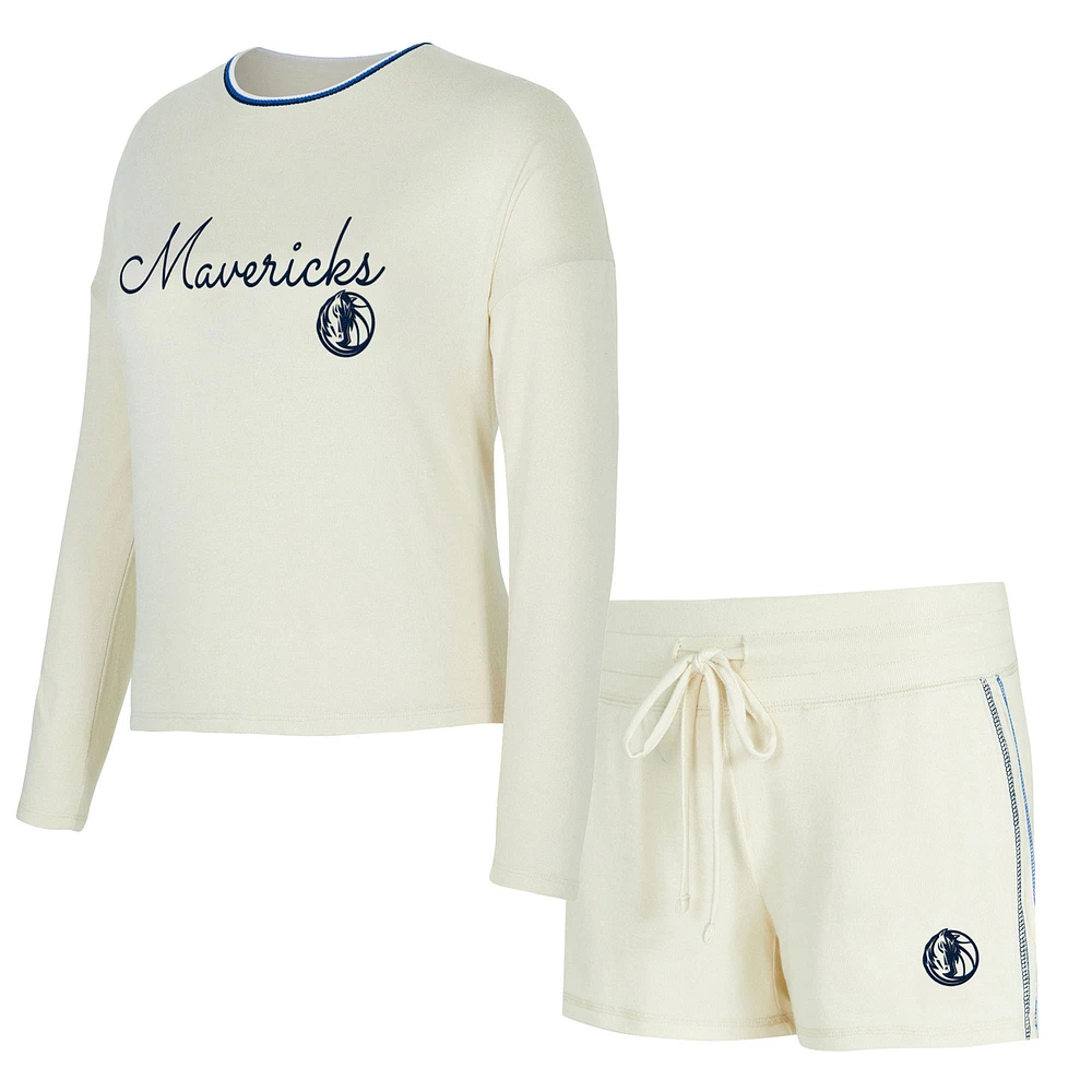 Women's Concepts Sport Cream Dallas Mavericks Kaki Hacci Knit Long Sleeve Top & Shorts Set