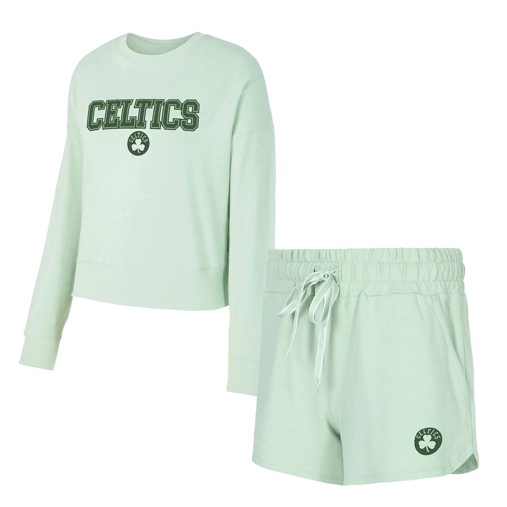 Women's Concepts Sport Light Green Boston Celtics Elevation Tri-Blend Long Sleeve Top & Shorts Set