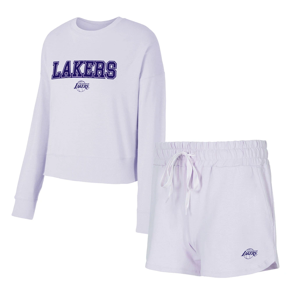 Women's Concepts Sport Light Purple Los Angeles Lakers Elevation Tri-Blend Long Sleeve Top & Shorts Set