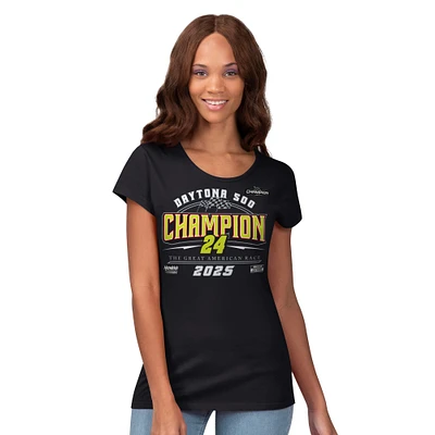 Women's G-III 4Her by Carl Banks Black William Byron 2025 Daytona 500 Champion Endzone Scoop Neck T-Shirt
