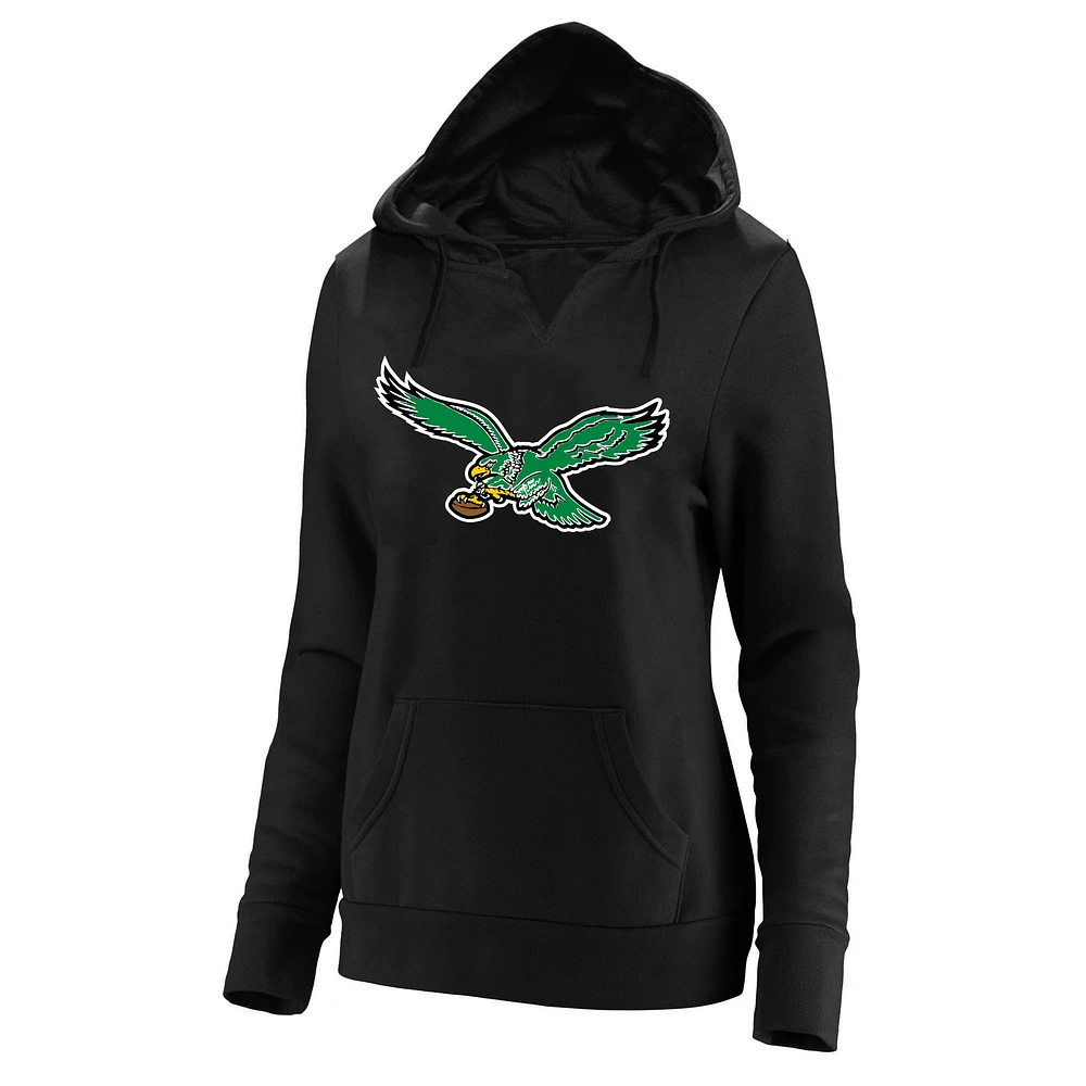 Women's Fanatics Black Philadelphia Eagles Plus Throwback Logo V-Neck Pullover Hoodie