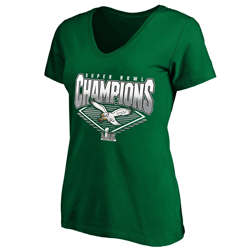 Women's Fanatics Kelly Green Philadelphia Eagles Super Bowl LIX Champions Plus Retro V-Neck T-Shirt