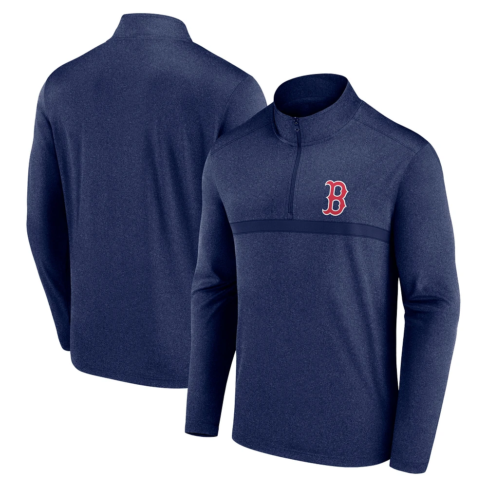 Men's Fanatics Heather Navy Boston Red Sox Head-to-Head Quarter-Zip Pullover