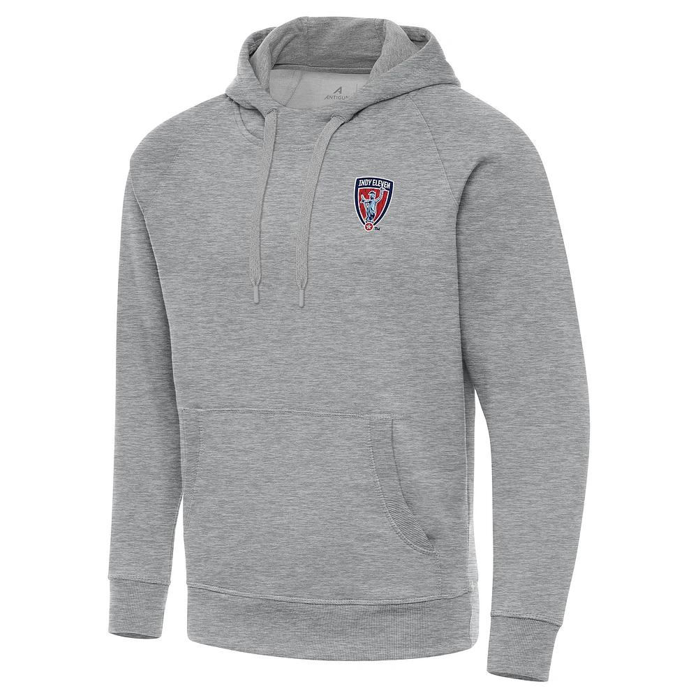 Men's Antigua Heather Gray Indy Eleven Victory Raglan Pullover Hoodie