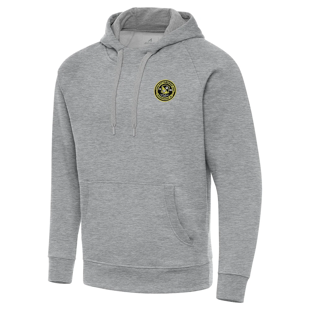 Men's Antigua Heather Gray Pittsburgh Riverhounds SC Victory Raglan Pullover Hoodie