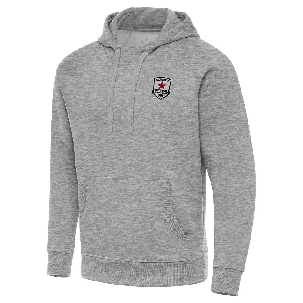 Men's Antigua Heather Gray Sacramento Republic FC Victory Raglan Pullover Hoodie
