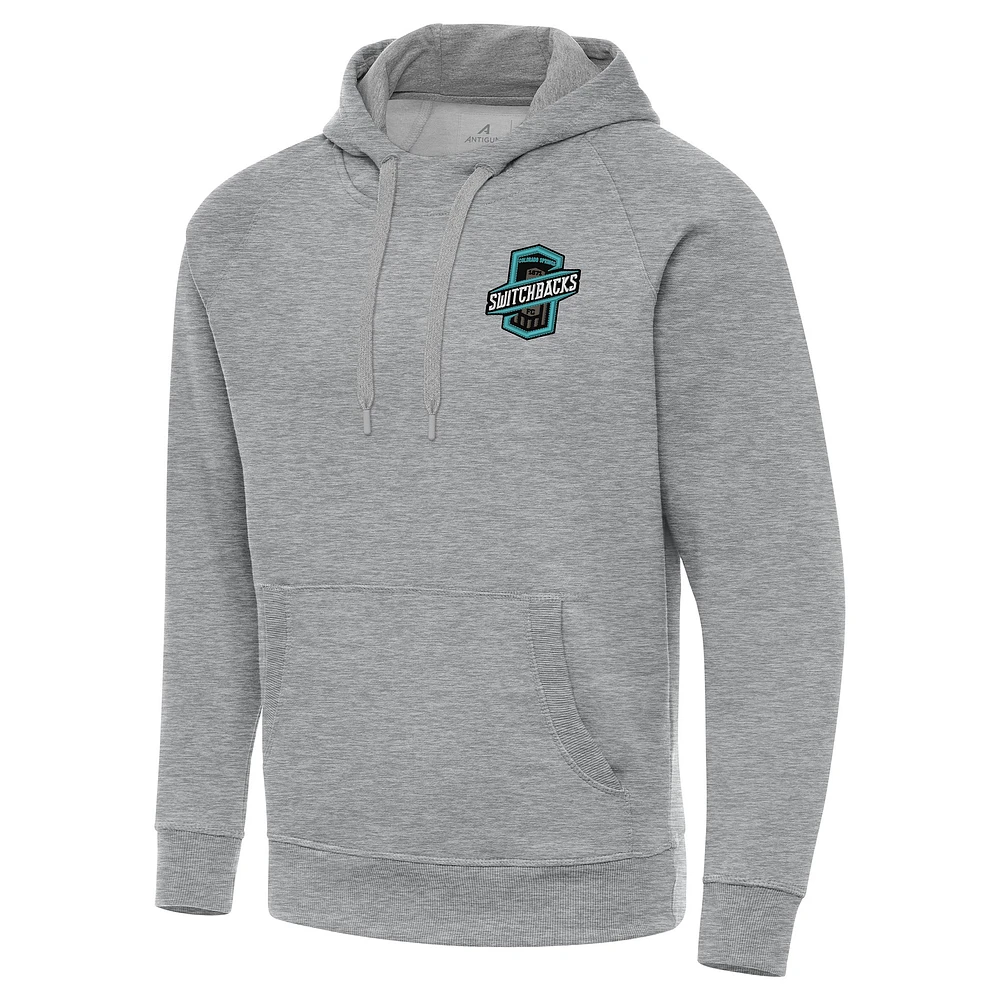 Men's Antigua Heather Gray Colorado Springs Switchbacks FC Victory Raglan Pullover Hoodie