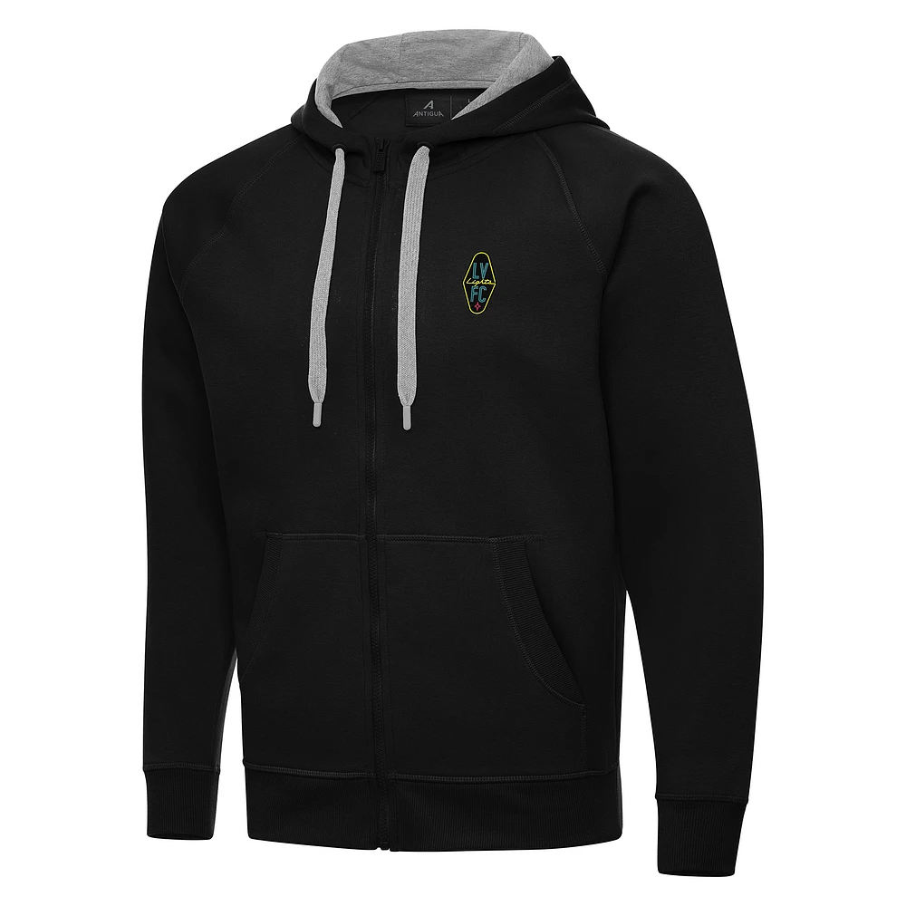 Men's Antigua Black Las Vegas Lights FC Victory Raglan Full-Zip Fleece Hoodie