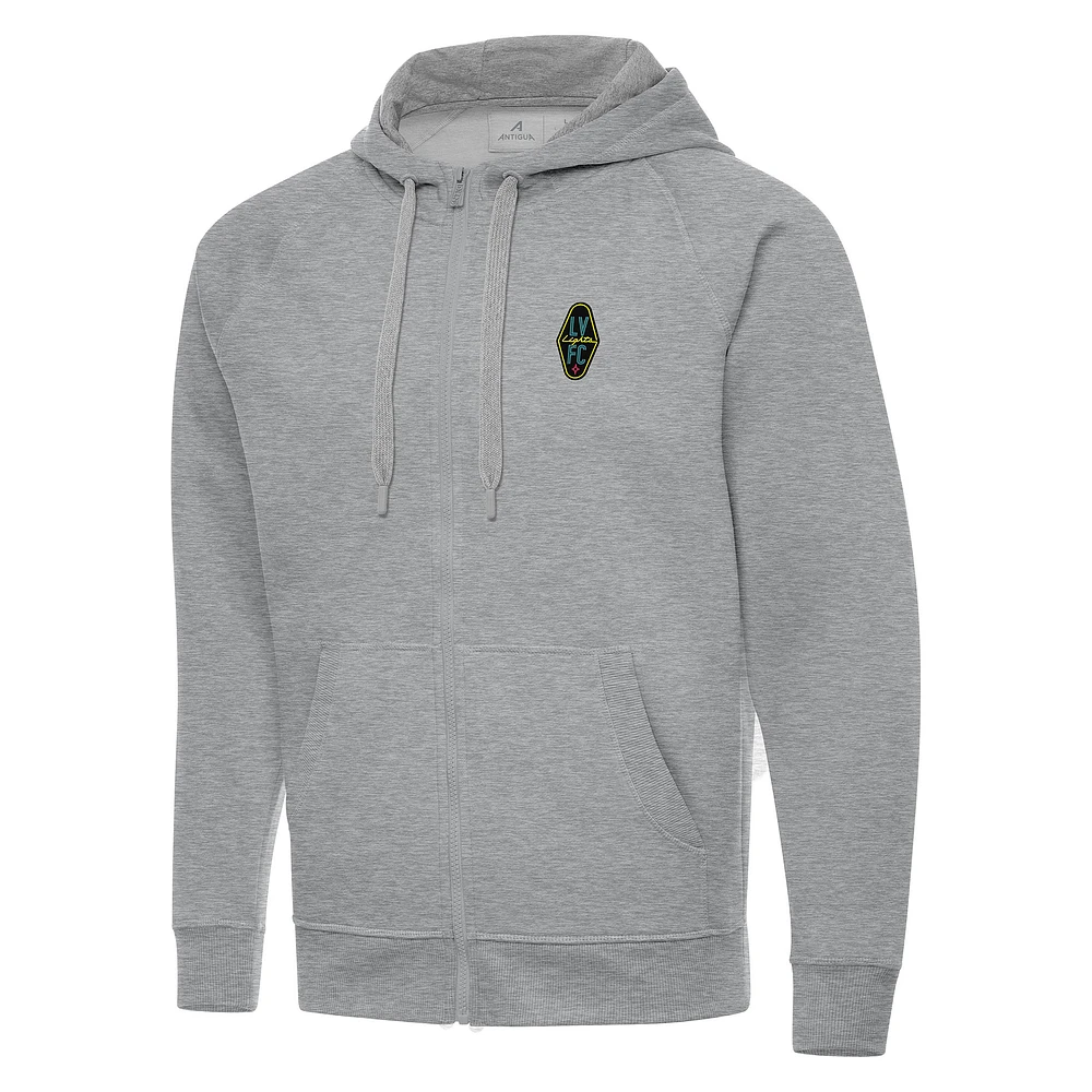 Men's Antigua Heather Gray Las Vegas Lights FC Victory Raglan Full-Zip Fleece Hoodie