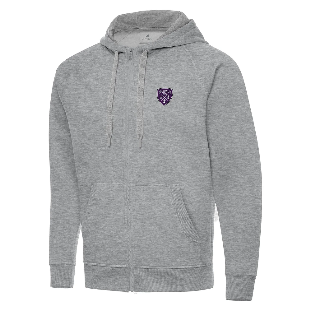 Men's Antigua Heather Gray Louisville City FC Victory Raglan Full-Zip Fleece Hoodie