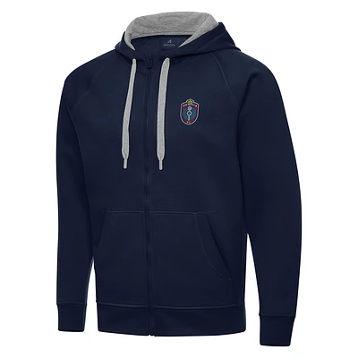 Men's Antigua  Navy Memphis 901 FC Victory Raglan Full-Zip Fleece Hoodie