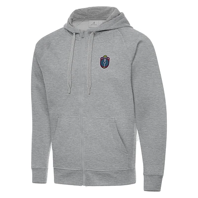 Men's Antigua Heather Gray Memphis 901 FC Victory Raglan Full-Zip Fleece Hoodie