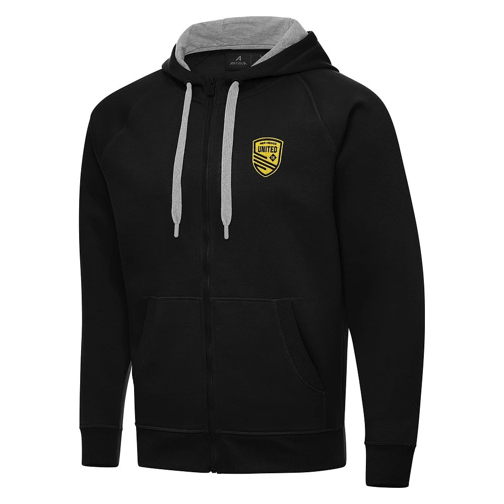 Men's Antigua Black New Mexico United Victory Raglan Full-Zip Fleece Hoodie