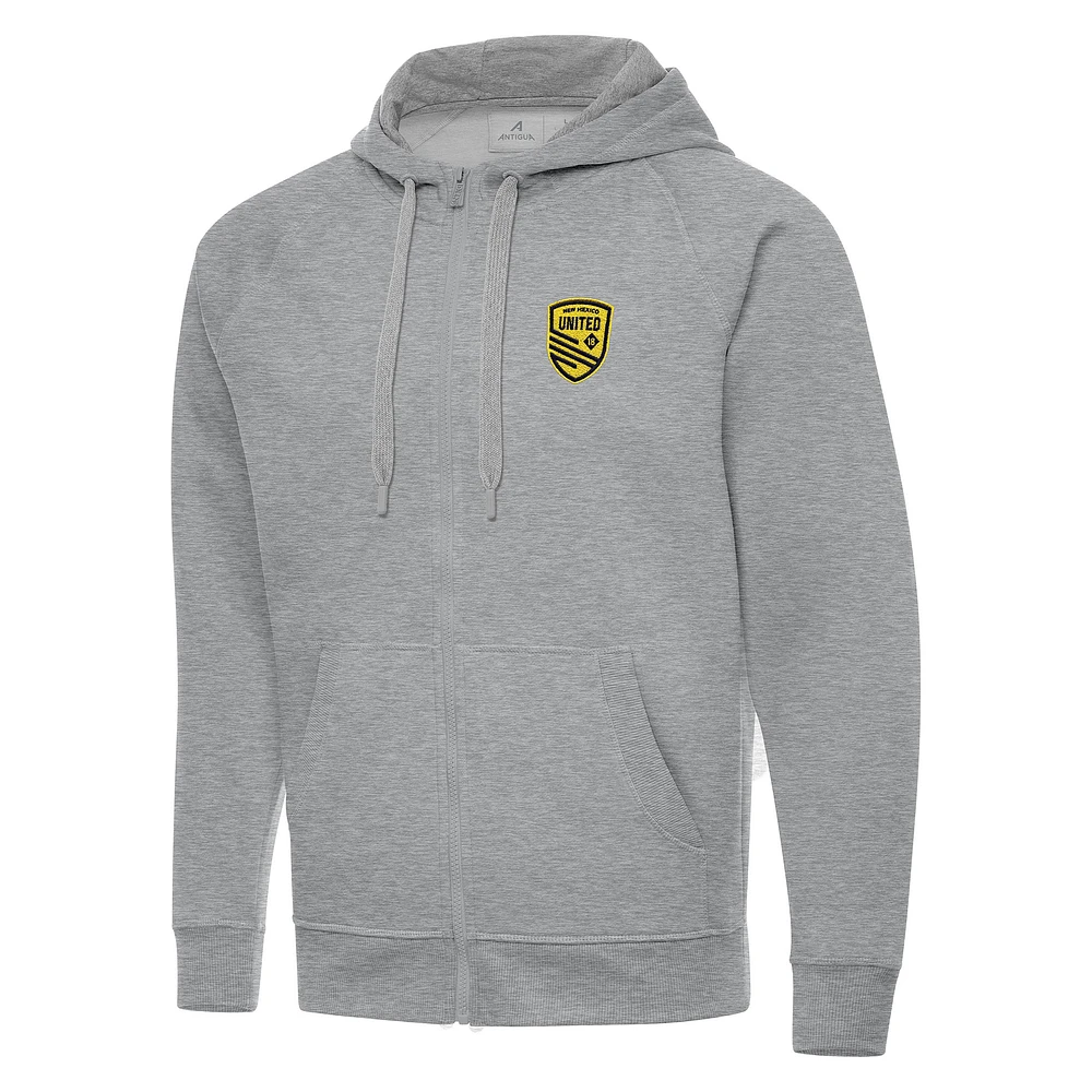 Men's Antigua Heather Gray New Mexico United Victory Raglan Full-Zip Fleece Hoodie