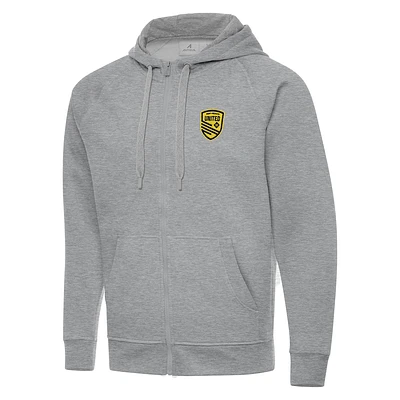 Men's Antigua Heather Gray New Mexico United Victory Raglan Full-Zip Fleece Hoodie