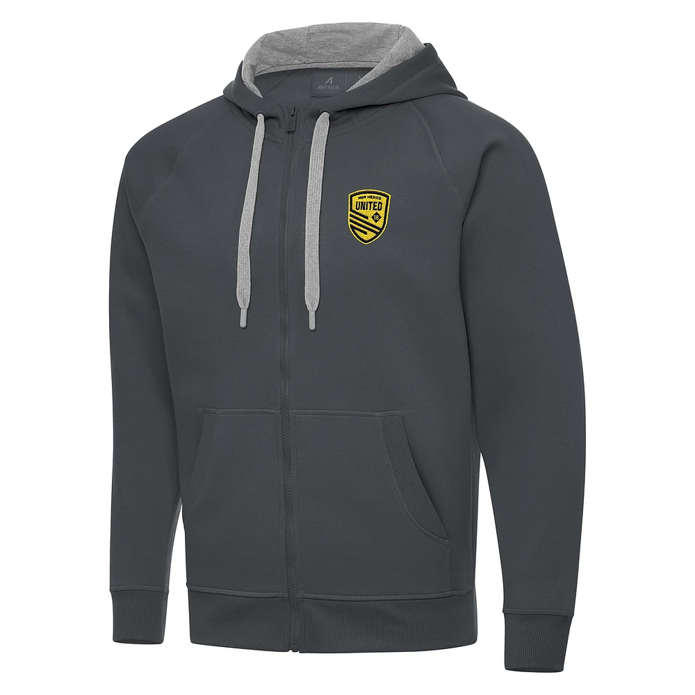 Men's Antigua Charcoal New Mexico United Victory Raglan Full-Zip Fleece Hoodie
