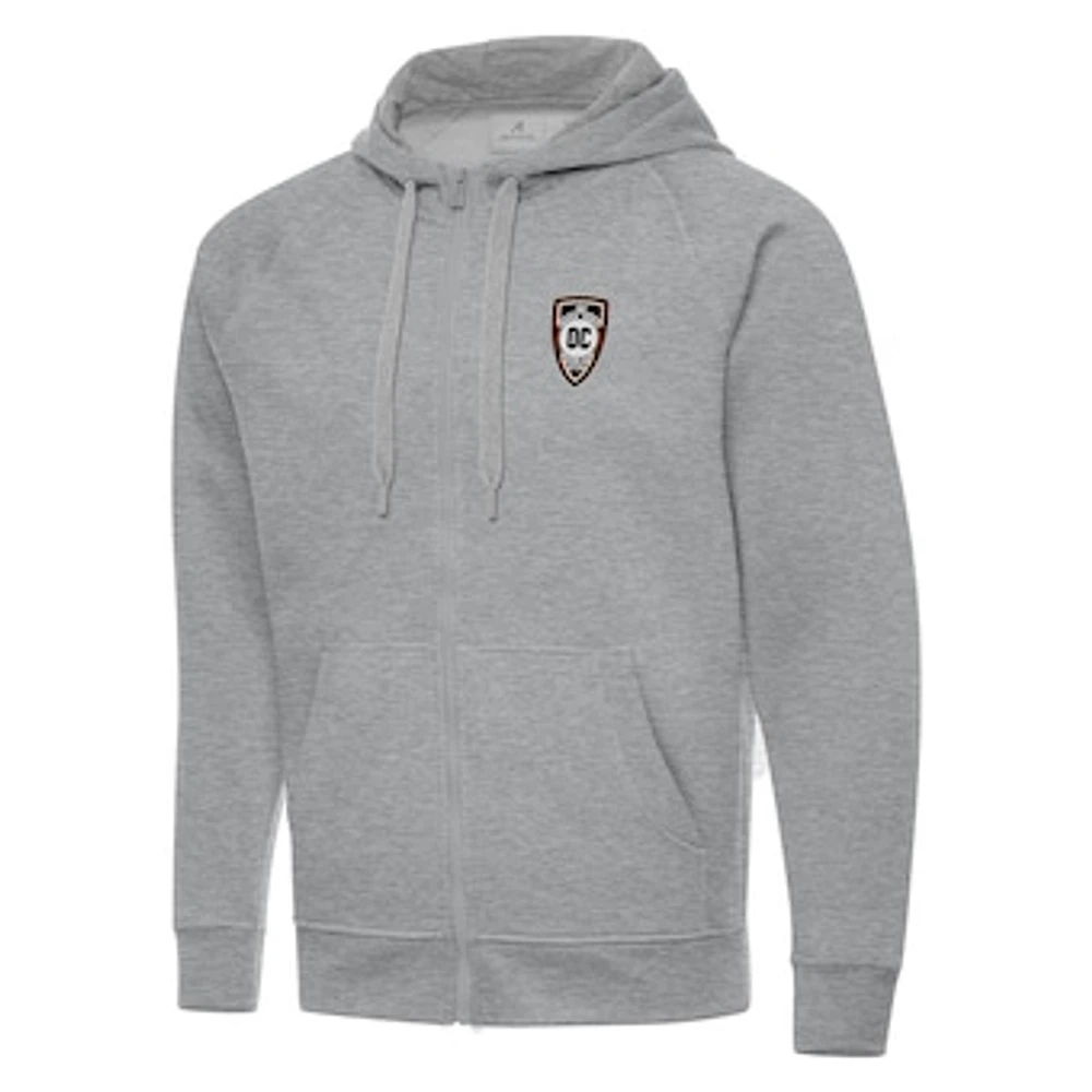 Men's Antigua Heather Gray Orange County SC Victory Raglan Full-Zip Fleece Hoodie