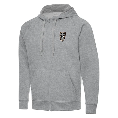 Men's Antigua  Heather Gray Orange County SC Victory Raglan Full-Zip Fleece Hoodie