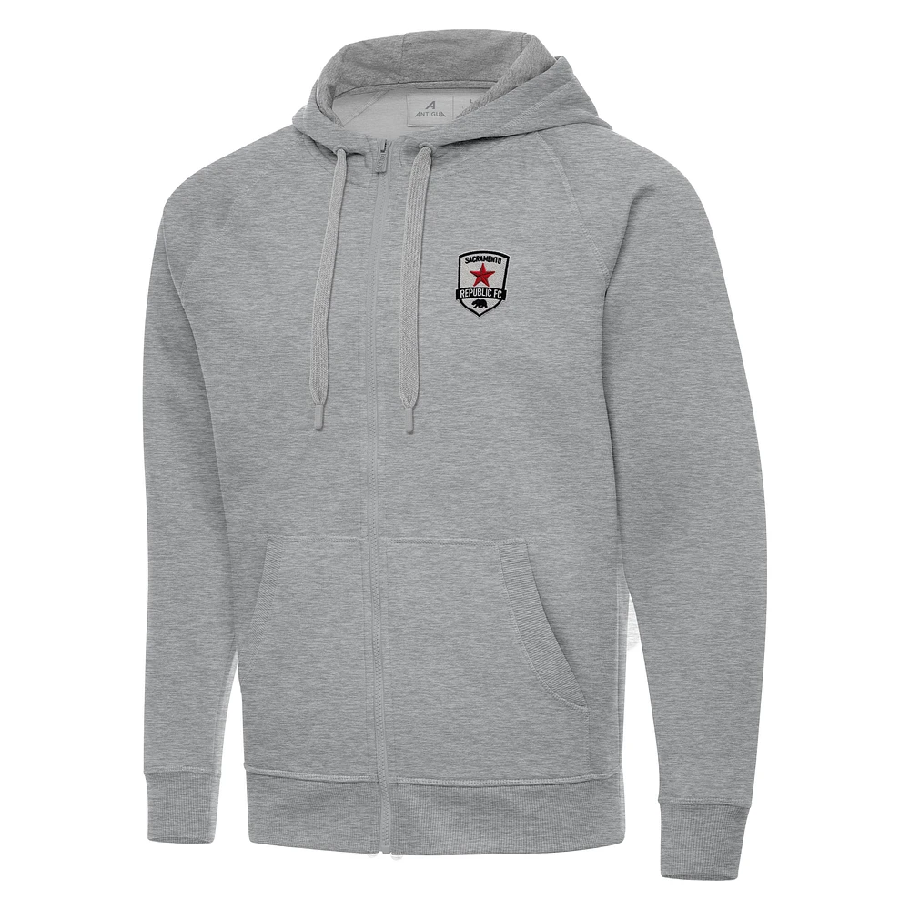 Men's Antigua Heather Gray Sacramento Republic FC Victory Raglan Full-Zip Fleece Hoodie