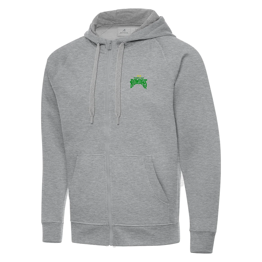 Men's Antigua Heather Gray Tampa Bay Rowdies Victory Raglan Full-Zip Fleece Hoodie