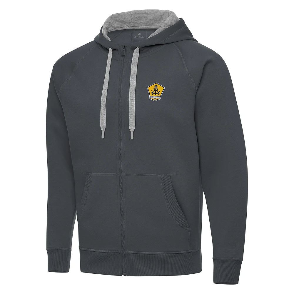 Men's Antigua Charcoal Rhode Island FC Victory Raglan Full-Zip Fleece Hoodie