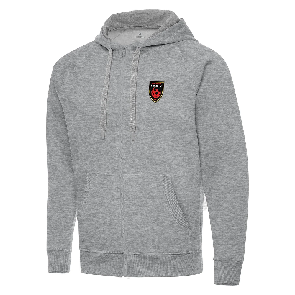 Men's Antigua Heather Gray Phoenix Rising FC Victory Raglan Full-Zip Fleece Hoodie