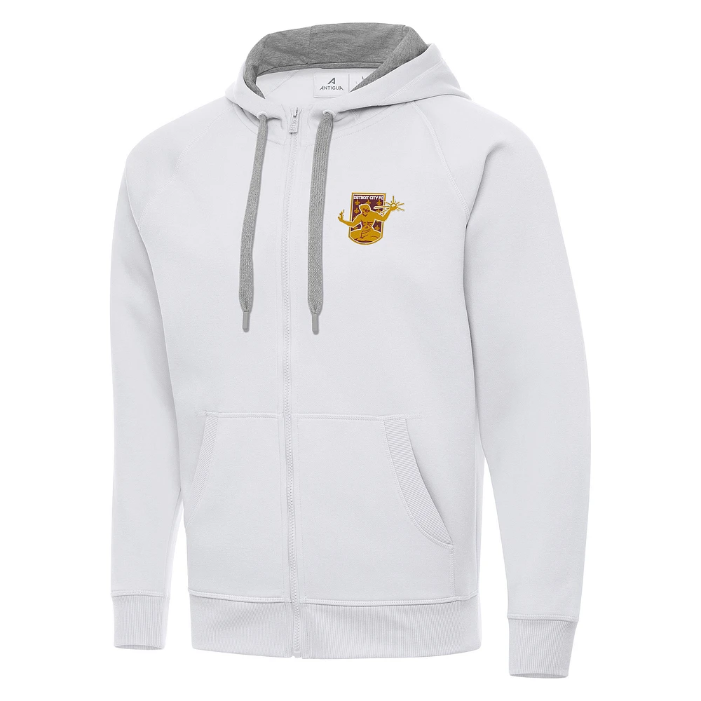 Men's Antigua White Detroit City FC Victory Raglan Full-Zip Fleece Hoodie