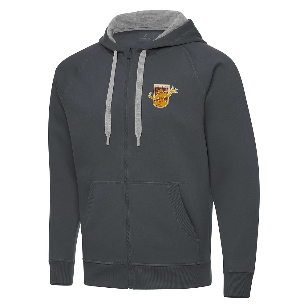 Men's Antigua Charcoal Detroit City FC Victory Raglan Full-Zip Fleece Hoodie