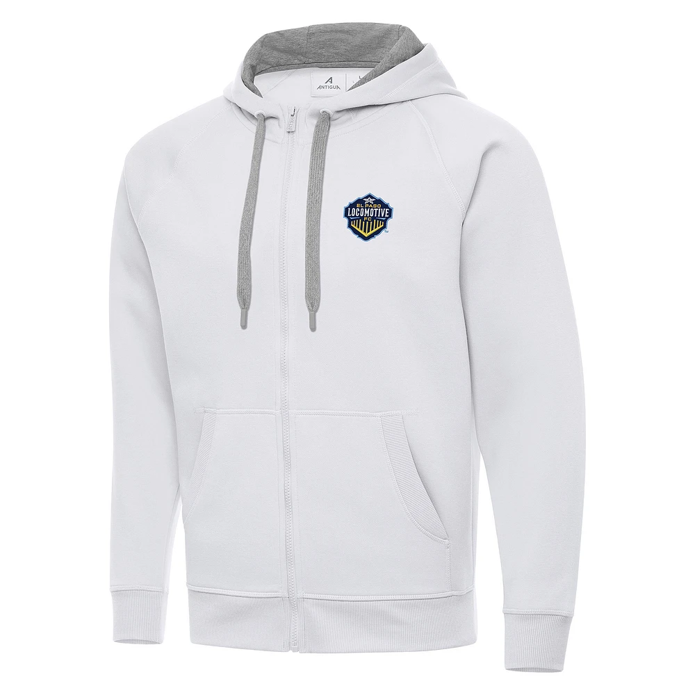 Men's Antigua White El Paso Locomotive FC Victory Raglan Full-Zip Fleece Hoodie