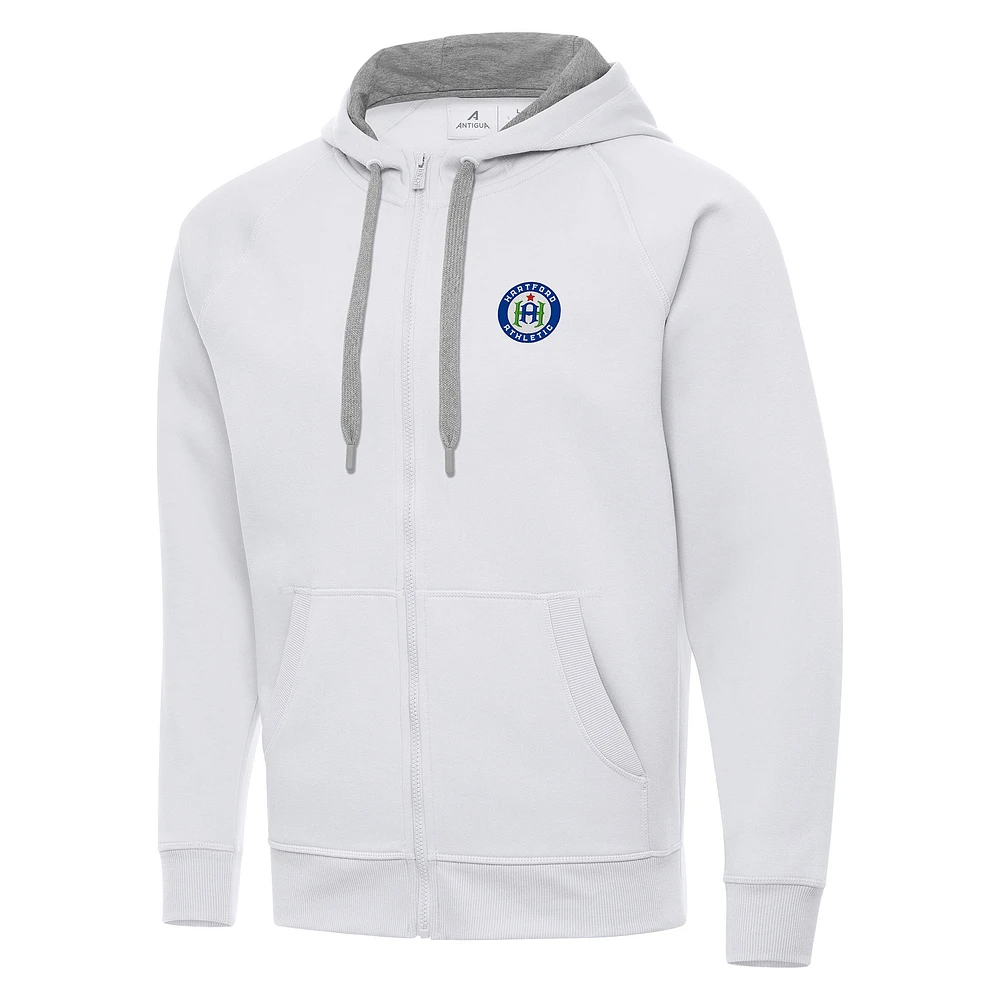 Men's Antigua White Hartford Athletic Victory Raglan Full-Zip Fleece Hoodie