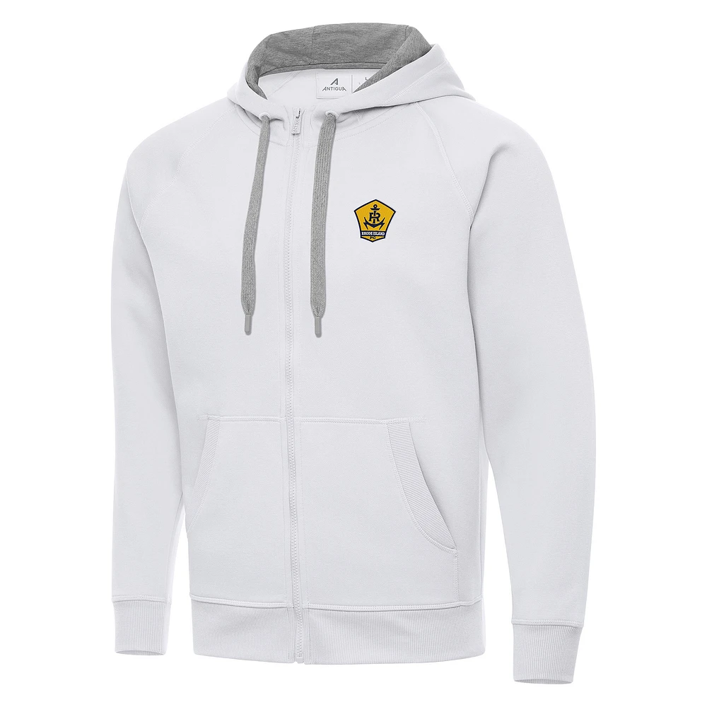 Men's Antigua White Rhode Island FC Victory Raglan Full-Zip Fleece Hoodie