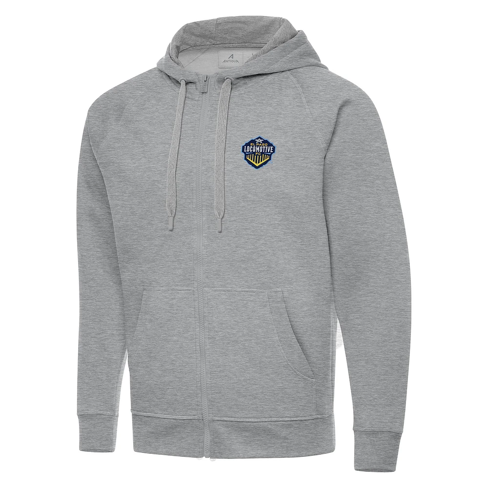 Men's Antigua Heather Gray El Paso Locomotive FC Victory Raglan Full-Zip Fleece Hoodie
