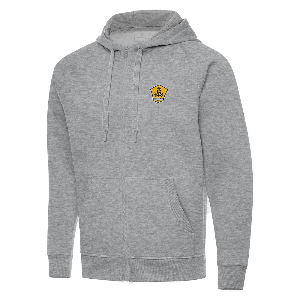 Men's Antigua Heather Gray Rhode Island FC Victory Raglan Full-Zip Fleece Hoodie